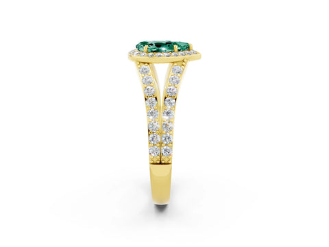 Yellow gold Pear Cut Green Sapphire Split Shank Halo Ring with Four-Prong Setting_14