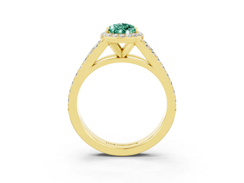Yellow gold Pear Cut Green Sapphire Split Shank Halo Ring with Four-Prong Setting_15