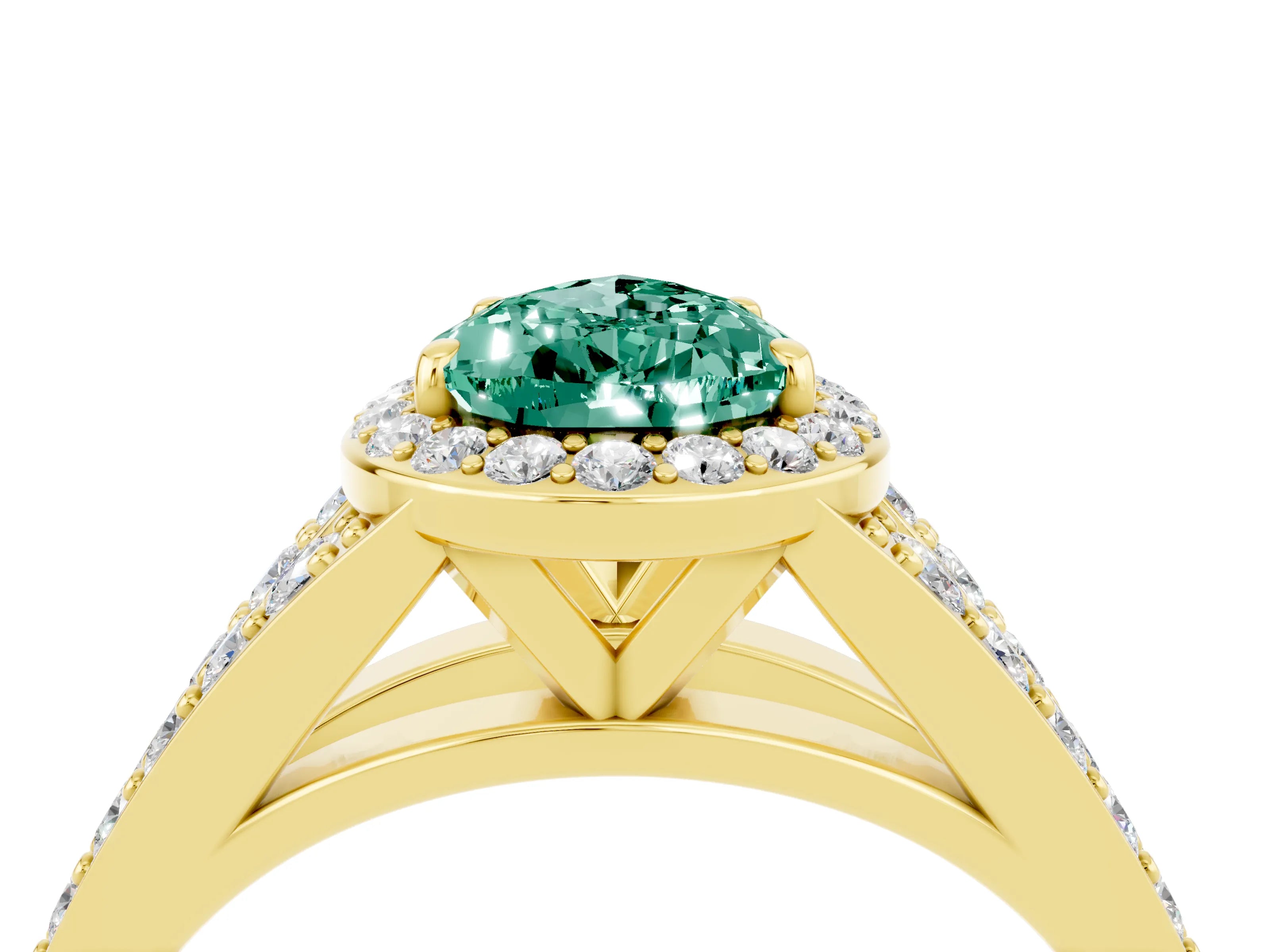 Yellow gold Pear Cut Green Sapphire Split Shank Halo Ring with Four-Prong Setting_16