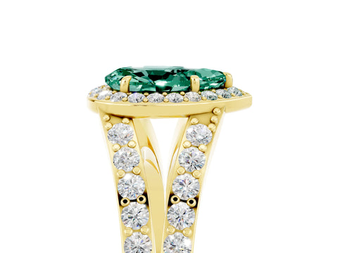 Yellow gold Pear Cut Green Sapphire Split Shank Halo Ring with Four-Prong Setting_17