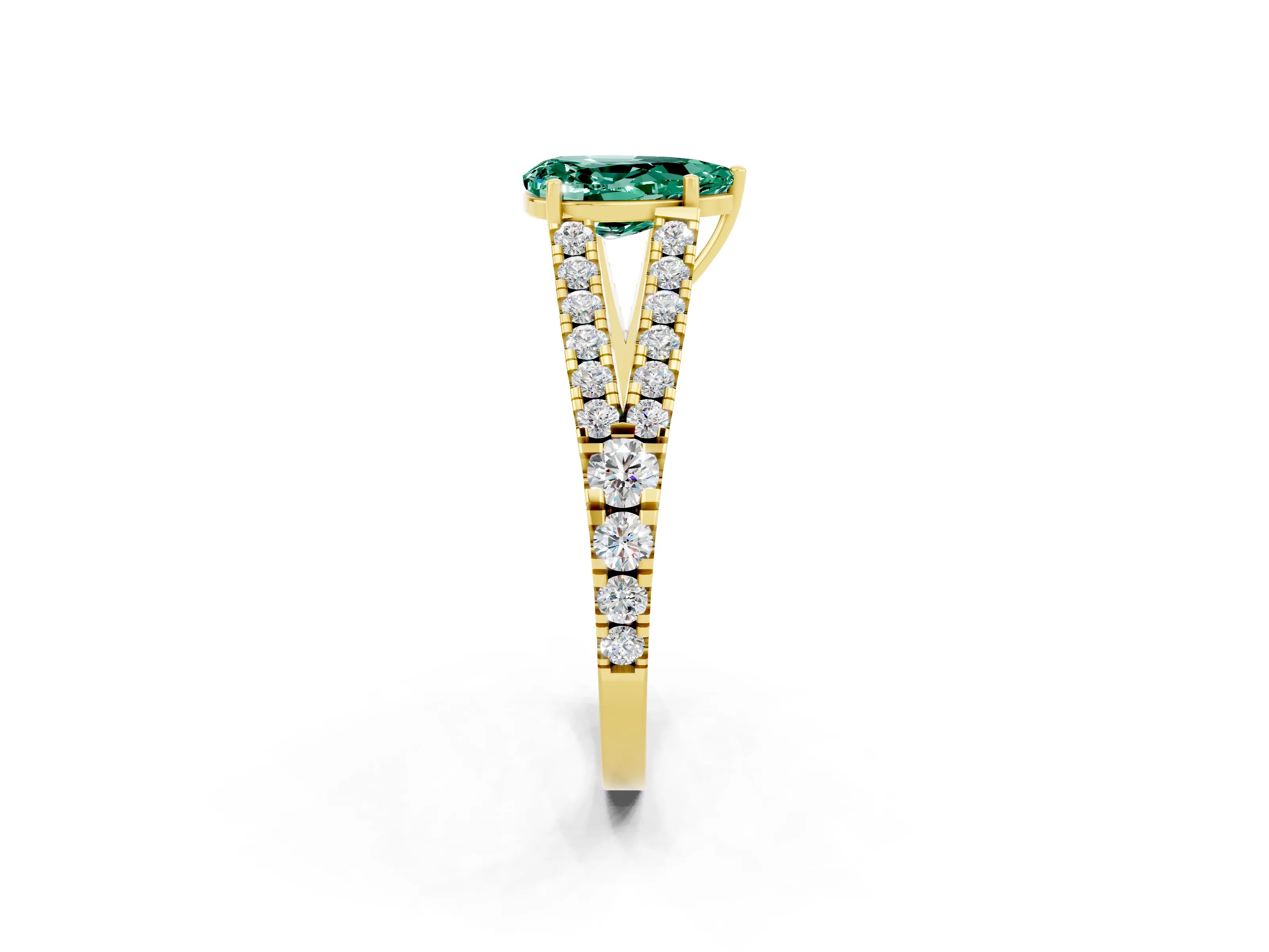 Yellow gold Pear Cut Green Sapphire Split Shank Pavé Engagement Ring with Four-Prong Setting_14