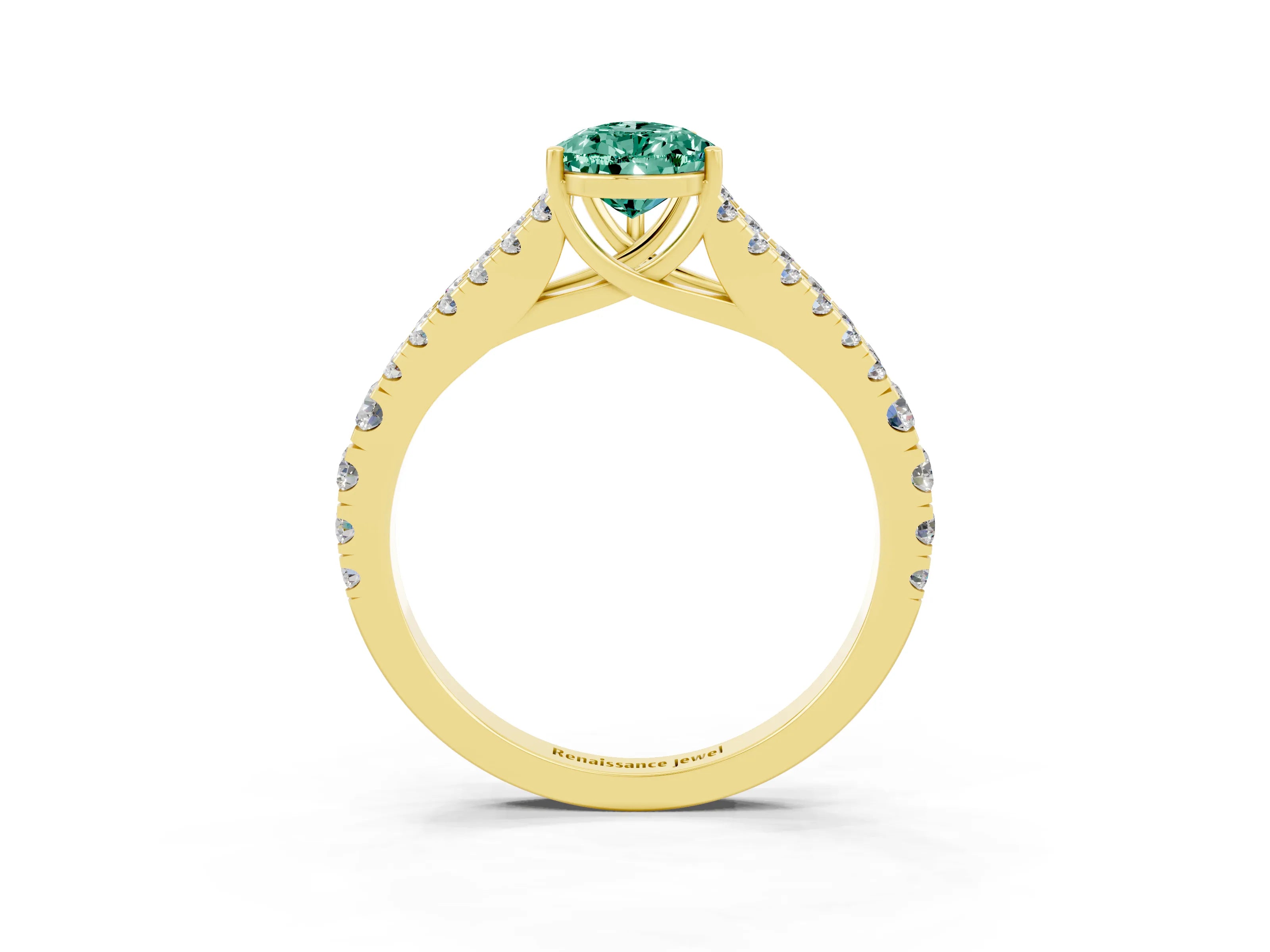 Yellow gold Pear Cut Green Sapphire Split Shank Pavé Engagement Ring with Four-Prong Setting_15