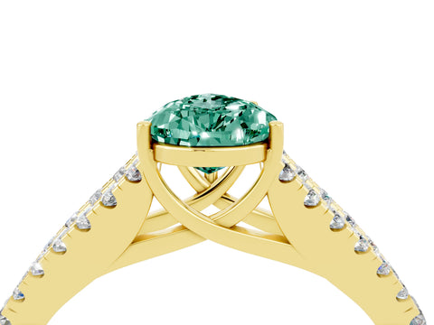 Yellow gold Pear Cut Green Sapphire Split Shank Pavé Engagement Ring with Four-Prong Setting_16