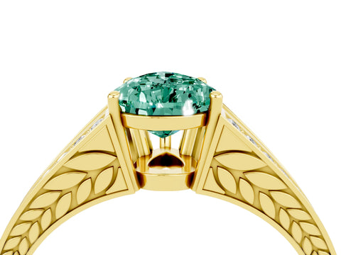 Yellow gold Pear Cut Green Sapphire Split Shank Ring with Pavé Band and Four-Prong Setting_4