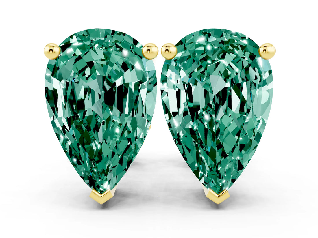 Yellow gold Pear Cut Green Sapphire Stud Earrings_24