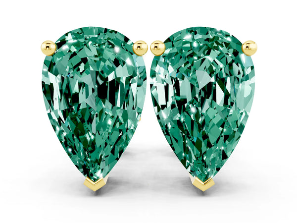 Yellow gold Pear Cut Green Sapphire Stud Earrings