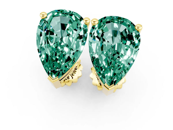 Yellow gold Pear Cut Green Sapphire Stud Earrings