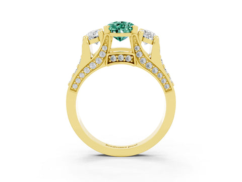 Yellow gold Pear Cut Green Sapphire Three-Stone Ring with Channel Set Band and Four-Prong Setting_3