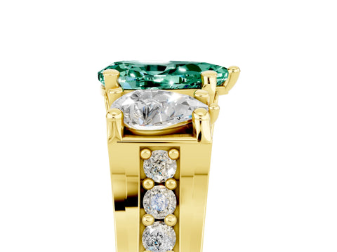 Yellow gold Pear Cut Green Sapphire Three-Stone Ring with Channel Set Band and Four-Prong Setting_5