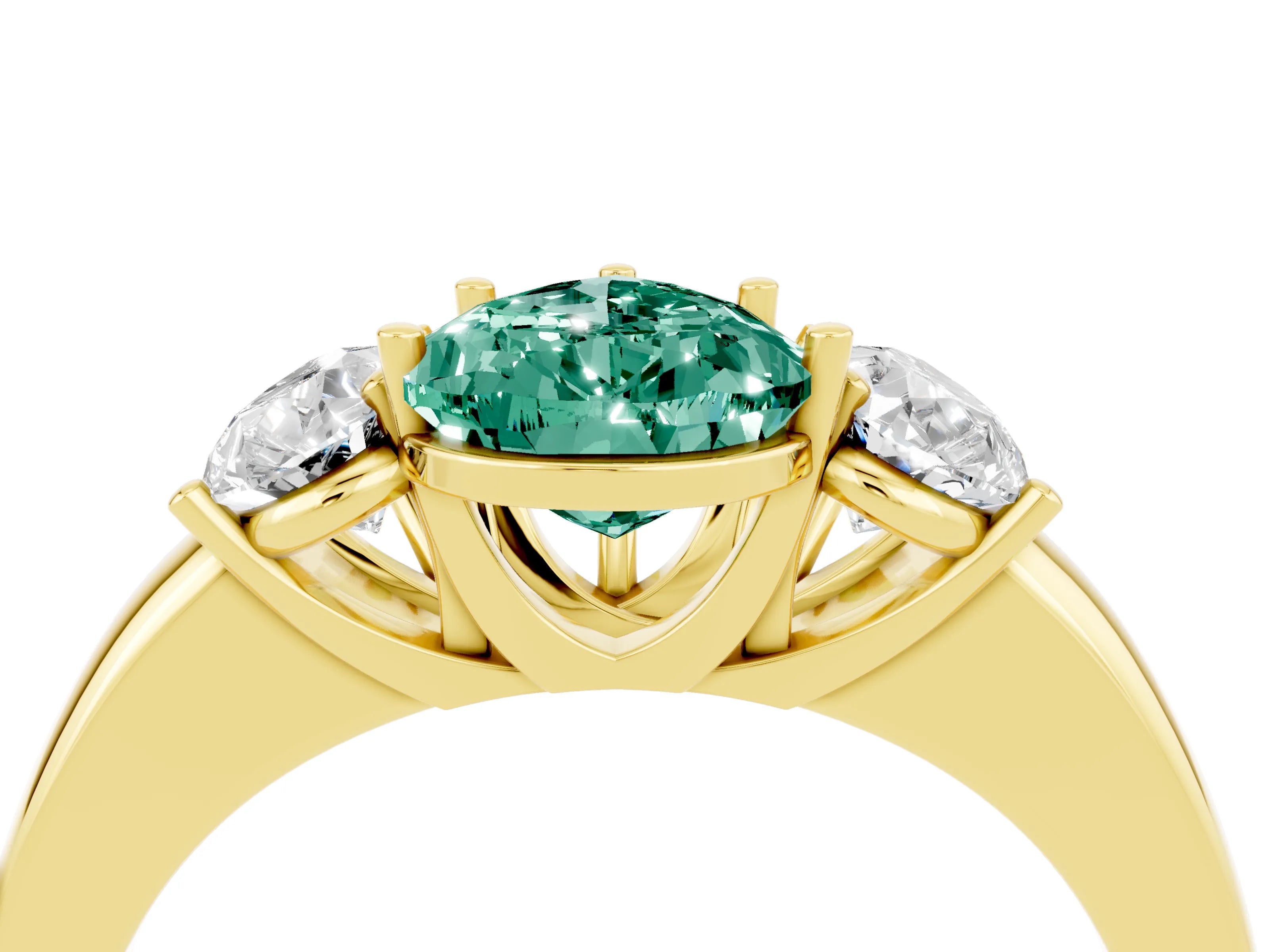Yellow gold Pear Cut Green Sapphire Three-Stone Ring with Four-Prong Setting and Classic Band_4