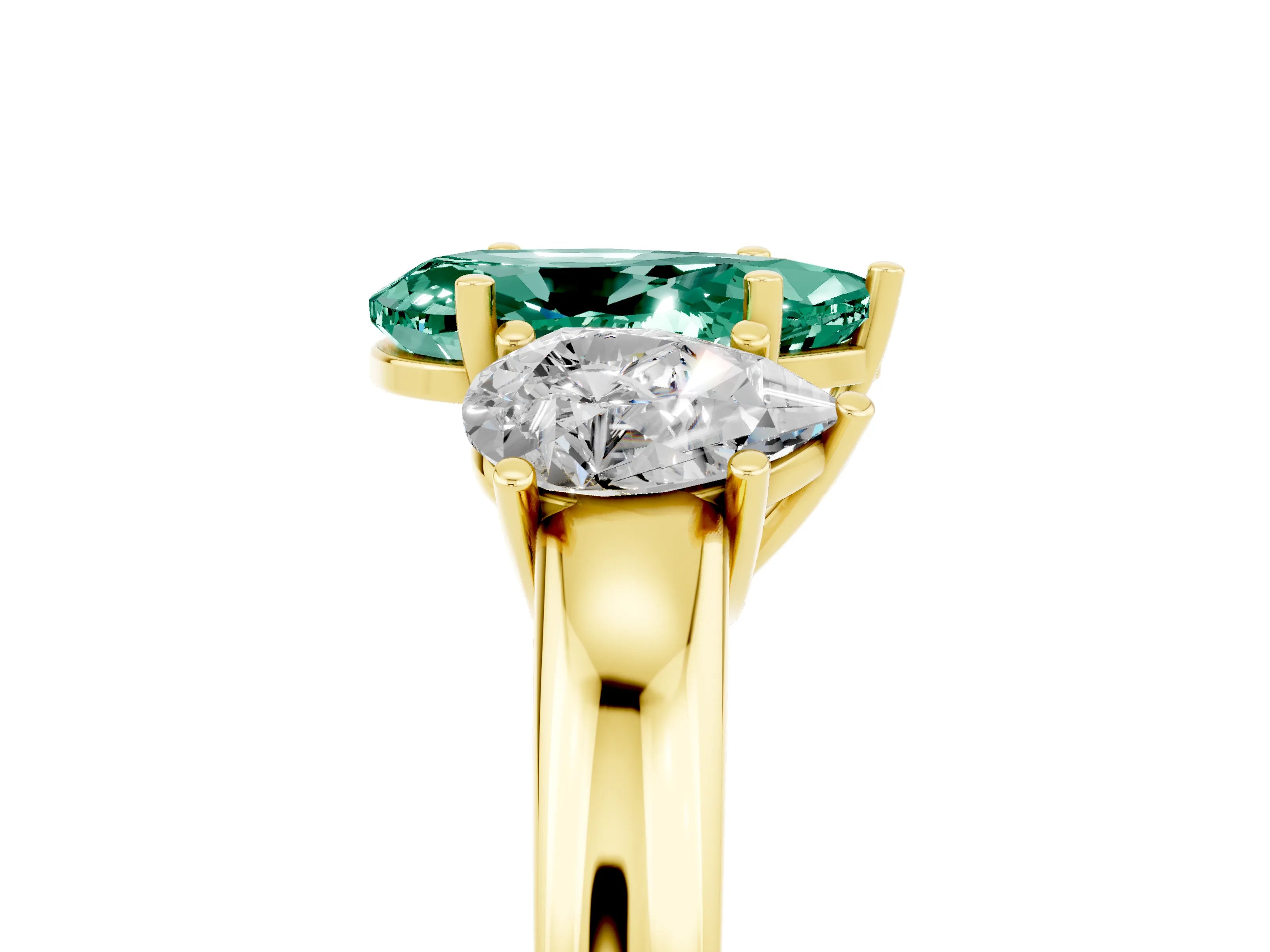 Yellow gold Pear Cut Green Sapphire Three-Stone Ring with Four-Prong Setting and Classic Band_5