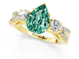 Yellow gold Pear Cut Green Sapphire Three-Stone Ring with Pavé Split Shank and Four-Prong Setting_13
