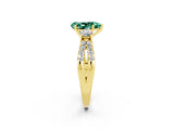 Yellow gold Pear Cut Green Sapphire Three-Stone Ring with Pavé Split Shank and Four-Prong Setting_14