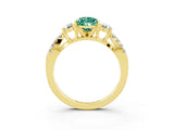 Yellow gold Pear Cut Green Sapphire Three-Stone Ring with Pavé Split Shank and Four-Prong Setting_15