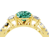 Yellow gold Pear Cut Green Sapphire Three-Stone Ring with Pavé Split Shank and Four-Prong Setting_16