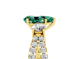 Yellow gold Pear Cut Green Sapphire Three-Stone Ring with Pavé Split Shank and Four-Prong Setting_17