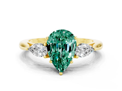 Yellow gold Pear Cut Green Sapphire Three-Stone Ring with Pear Side Stones and Four-Prong Setting_24