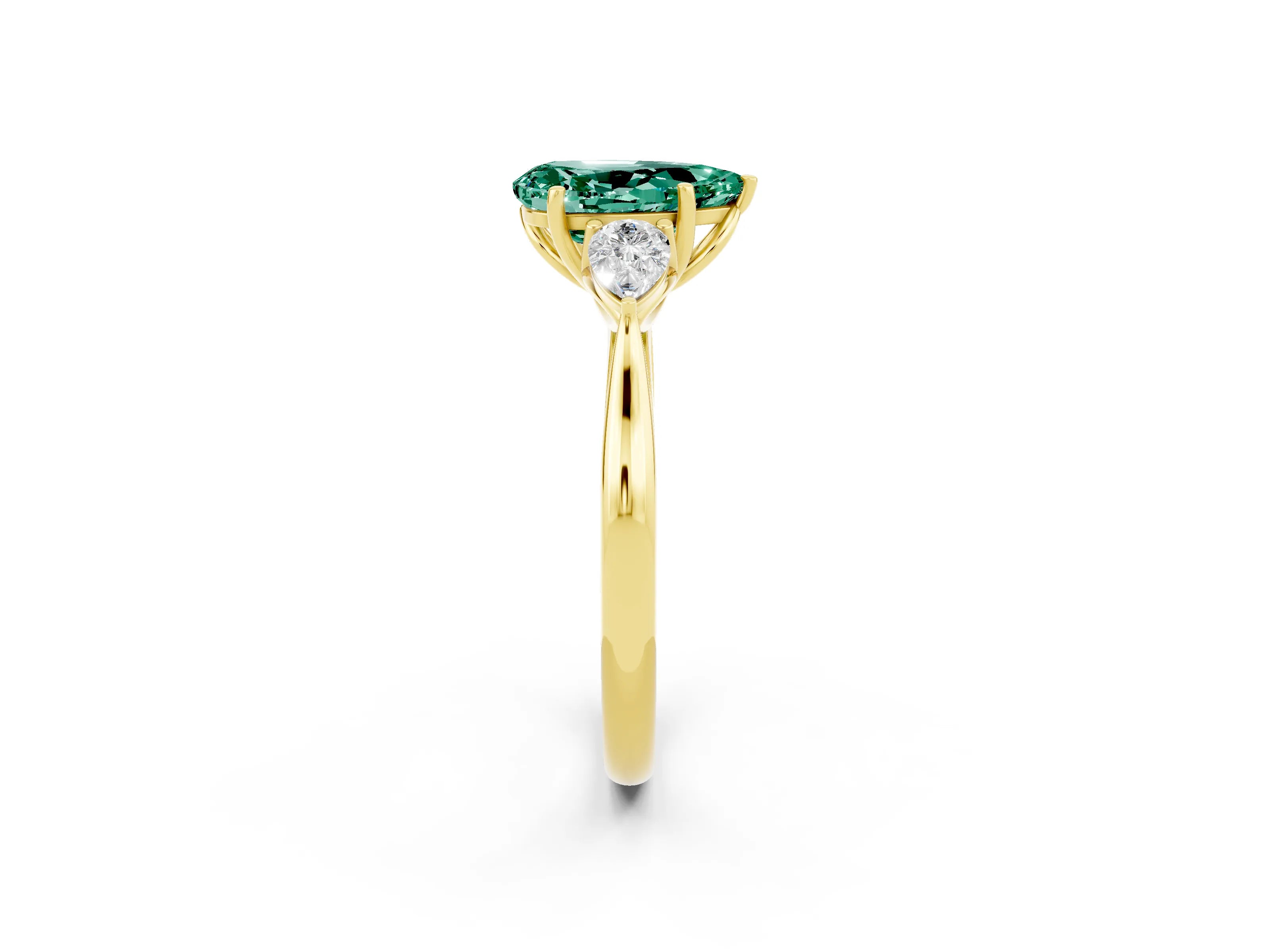 Yellow gold Pear Cut Green Sapphire Three-Stone Ring with Pear Side Stones and Four-Prong Setting_26