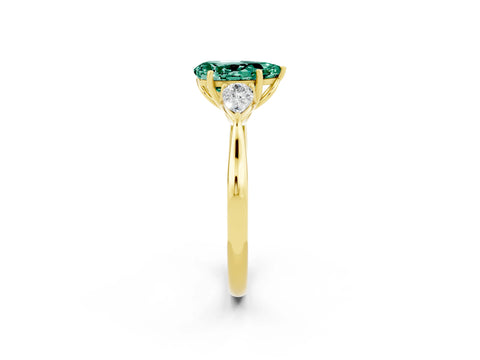 Yellow gold Pear Cut Green Sapphire Three-Stone Ring with Pear Side Stones and Four-Prong Setting_26