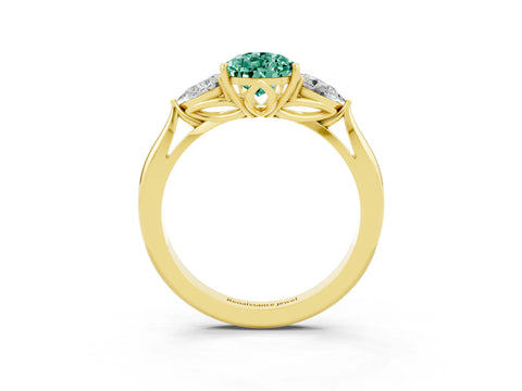 Yellow gold Pear Cut Green Sapphire Three-Stone Ring with Pear Side Stones and Four-Prong Setting_27