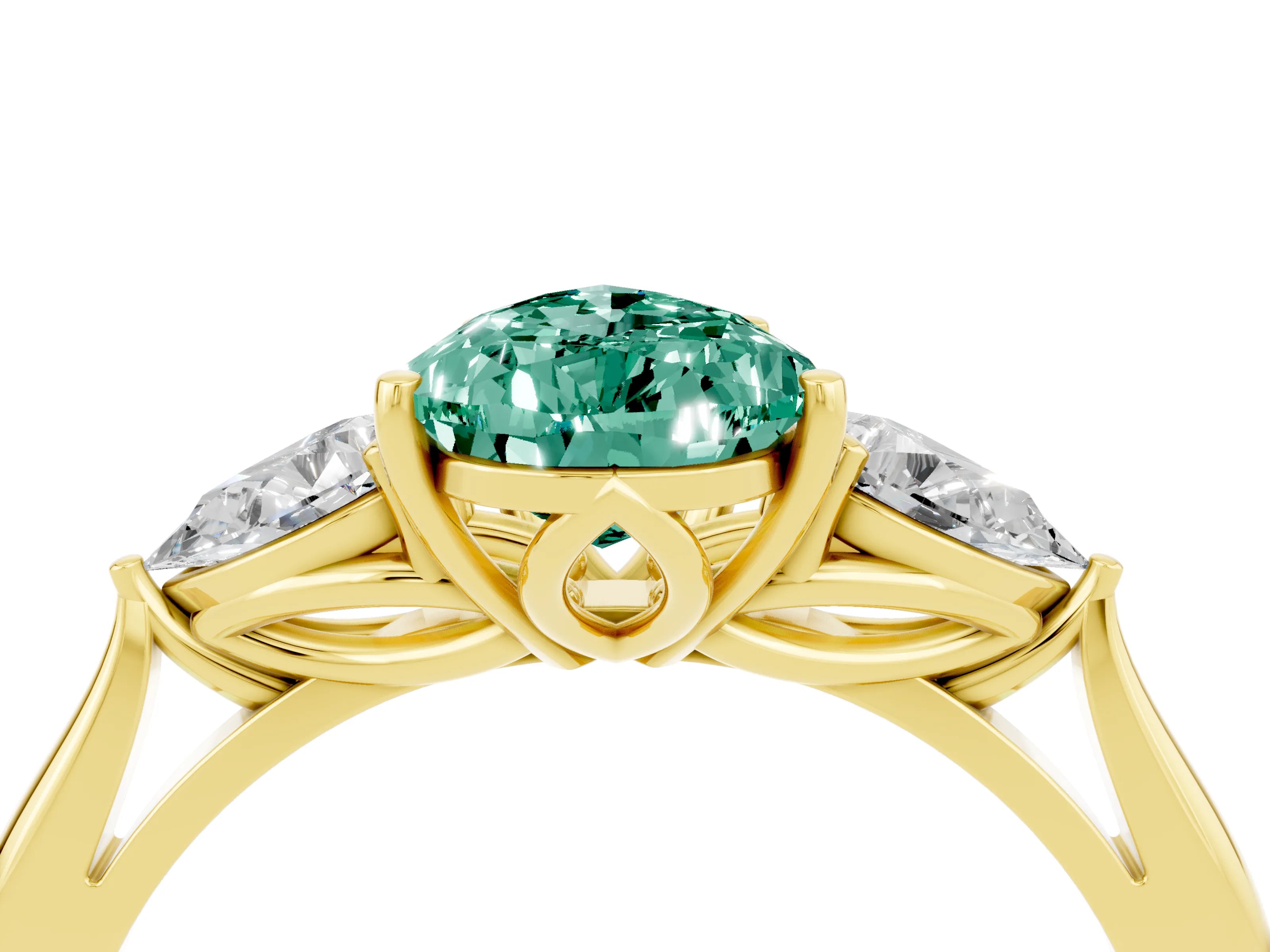 Yellow gold Pear Cut Green Sapphire Three-Stone Ring with Pear Side Stones and Four-Prong Setting_28