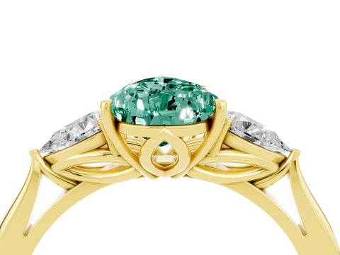 Yellow gold Pear Cut Green Sapphire Three-Stone Ring with Pear Side Stones and Four-Prong Setting_28