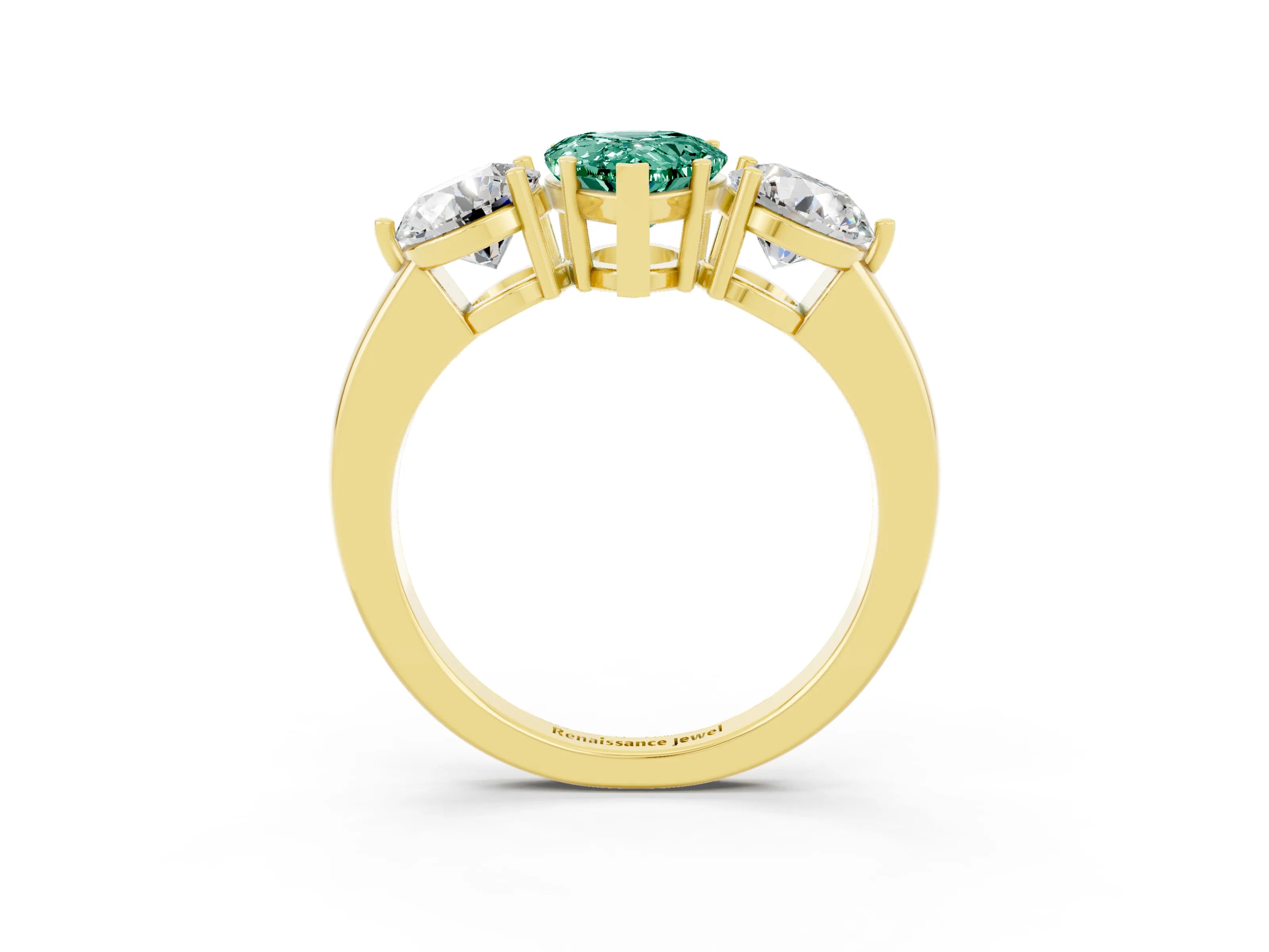 Yellow gold Pear Cut Green Sapphire Three-Stone Ring with Prong Setting and Classic Band_3