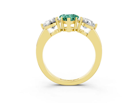 Yellow gold Pear Cut Green Sapphire Three-Stone Ring with Prong Setting and Classic Band_3