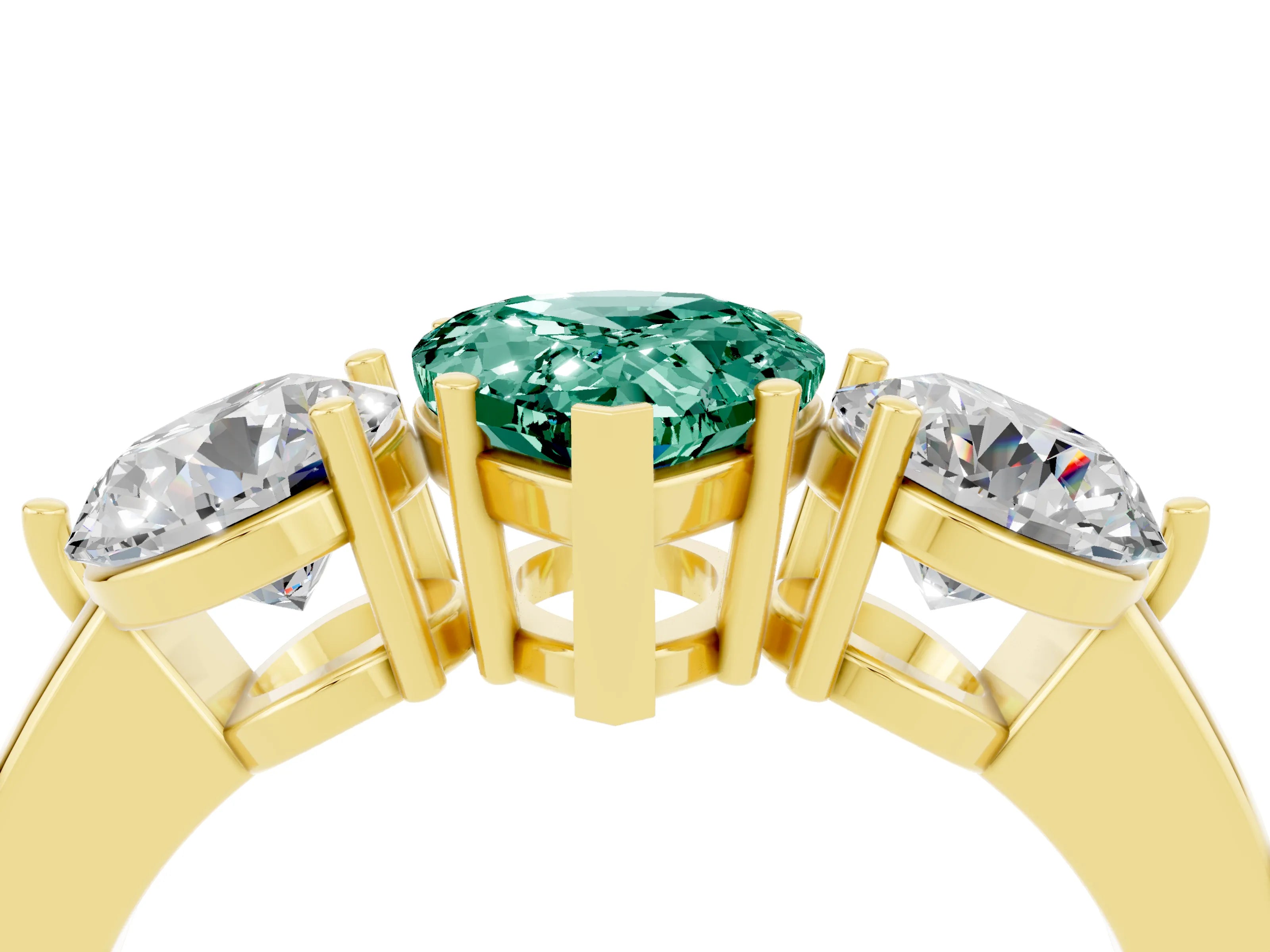Yellow gold Pear Cut Green Sapphire Three-Stone Ring with Prong Setting and Classic Band_4