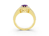 Yellow gold Pear Cut Halo Amethyst Ring with Split Shank and Four-Prong Setting_3