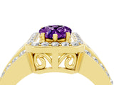 Yellow gold Pear Cut Halo Amethyst Ring with Split Shank and Four-Prong Setting_4