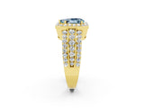 Yellow gold Pear Cut Halo Aquamarine Ring with Split Shank and Four-Prong Setting_2