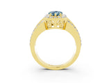 Yellow gold Pear Cut Halo Aquamarine Ring with Split Shank and Four-Prong Setting_3