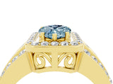 Yellow gold Pear Cut Halo Aquamarine Ring with Split Shank and Four-Prong Setting_4
