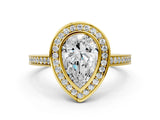 Yellow gold Pear Cut Halo Bezel Diamond Pave Band Ring_9