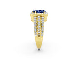 Yellow gold Pear Cut Halo Blue Sapphire Ring with Split Shank and Four-Prong Setting_2