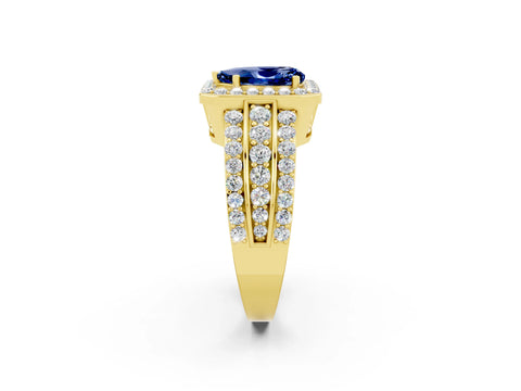 Yellow gold Pear Cut Halo Blue Sapphire Ring with Split Shank and Four-Prong Setting_2