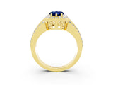 Yellow gold Pear Cut Halo Blue Sapphire Ring with Split Shank and Four-Prong Setting_3