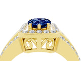 Yellow gold Pear Cut Halo Blue Sapphire Ring with Split Shank and Four-Prong Setting_4
