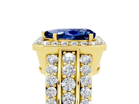 Yellow gold Pear Cut Halo Blue Sapphire Ring with Split Shank and Four-Prong Setting_5