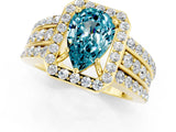 Yellow gold Pear Cut Halo Blue Topaz Ring with Split Shank and Four-Prong Setting_1