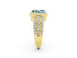 Yellow gold Pear Cut Halo Blue Topaz Ring with Split Shank and Four-Prong Setting_2
