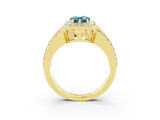 Yellow gold Pear Cut Halo Blue Topaz Ring with Split Shank and Four-Prong Setting_3