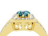 Yellow gold Pear Cut Halo Blue Topaz Ring with Split Shank and Four-Prong Setting_4