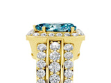 Yellow gold Pear Cut Halo Blue Topaz Ring with Split Shank and Four-Prong Setting_5