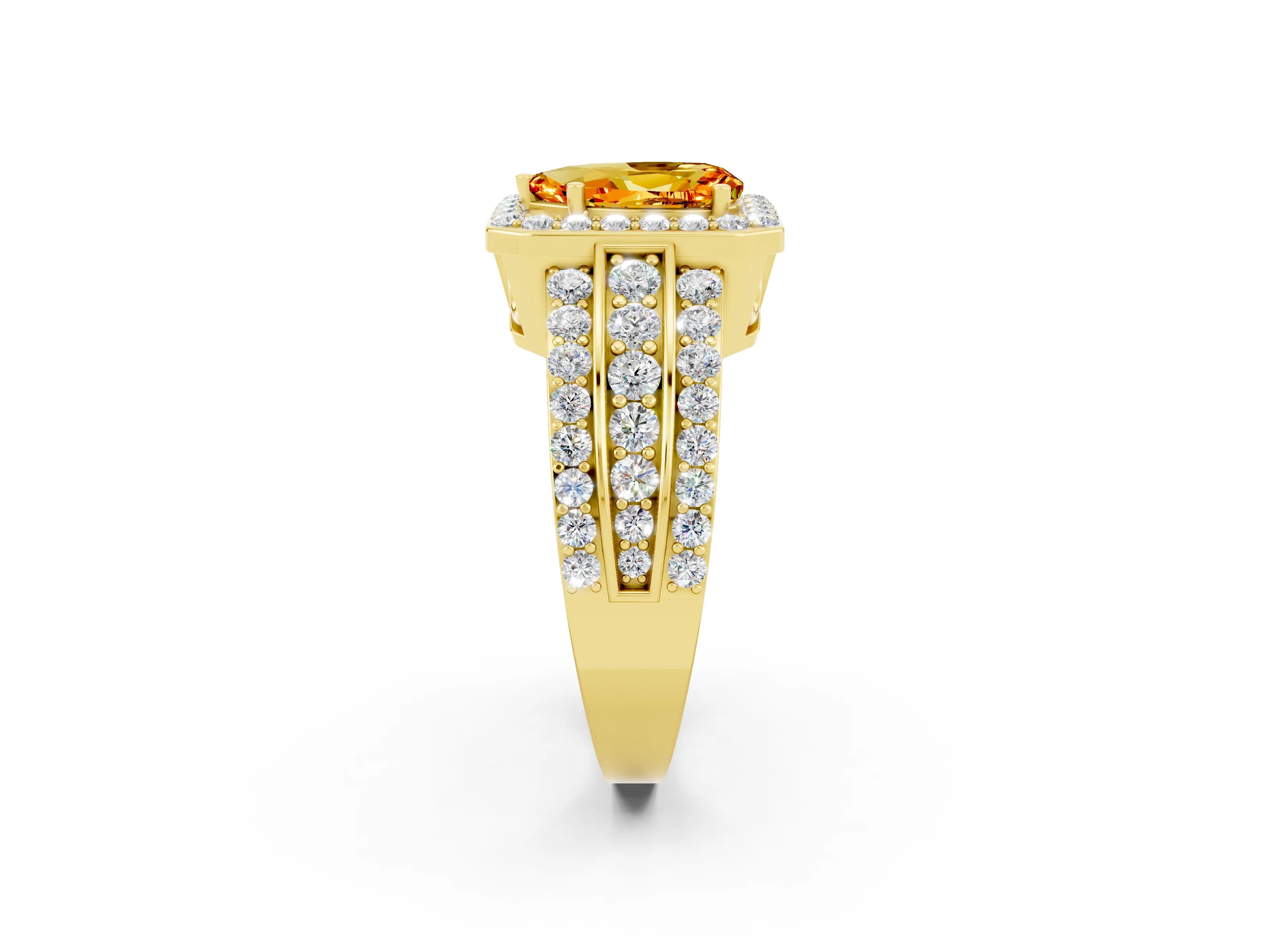 Yellow gold Pear Cut Halo Citrine Ring with Split Shank and Four-Prong Setting_2
