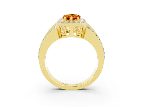 Yellow gold Pear Cut Halo Citrine Ring with Split Shank and Four-Prong Setting_3