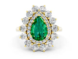 Yellow gold Pear Cut Halo Cluster Diamond Ring with Pave Band and Four-Prong Setting_12