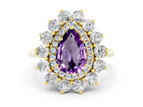 Yellow gold Pear Cut Halo Cluster Diamond Ring with Pave Band and Four-Prong Setting_12