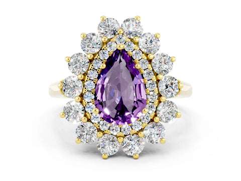 Yellow gold Pear Cut Halo Cluster Diamond Ring with Pave Band and Four-Prong Setting_12
